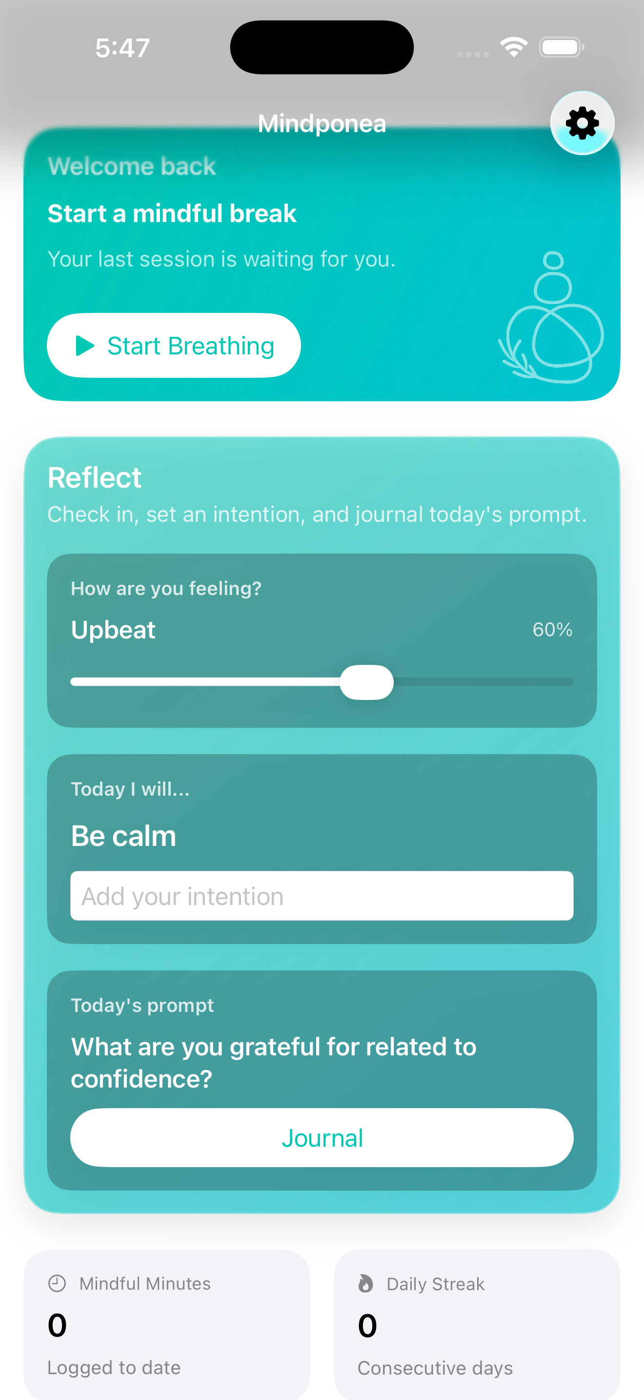 Reflection and journaling screen